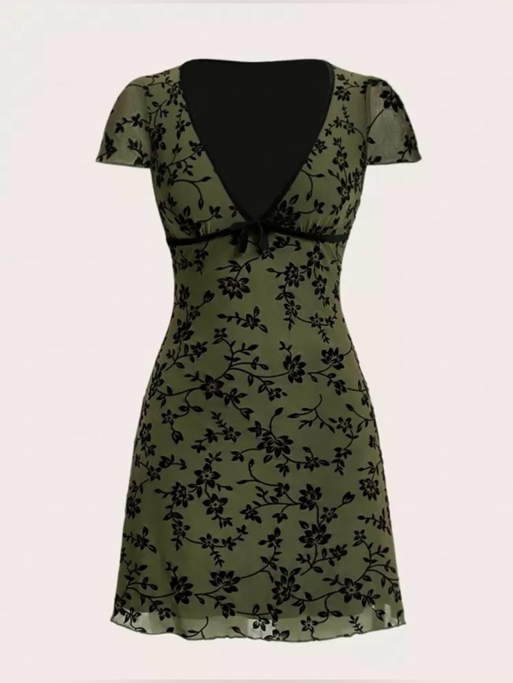 SHEIN EZwear CURVE Army Green Floral Mesh Mini Dress 4XL 20 V-Neck A-Line